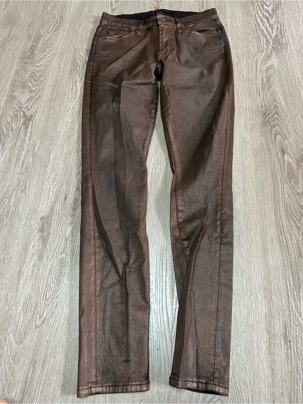 7 For All Mankind Metallic Brown Skinny Jeans